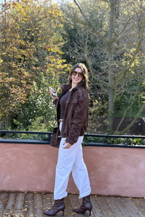 XHAKETË KAMOSH ME ZINXHIR DHE BUTONA PËR FEMRA NË NGJYRË KAFE TË ERRËT - 6