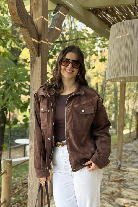 XHAKETË KAMOSH ME ZINXHIR DHE BUTONA PËR FEMRA NË NGJYRË KAFE TË ERRËT - 2