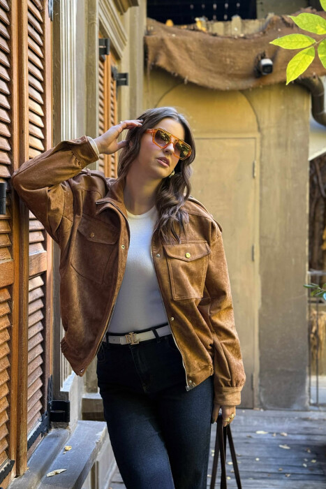 XHAKETË KAMOSH ME ZINXHIR DHE BUTONA PËR FEMRA NË NGJYRË KAFE - 3