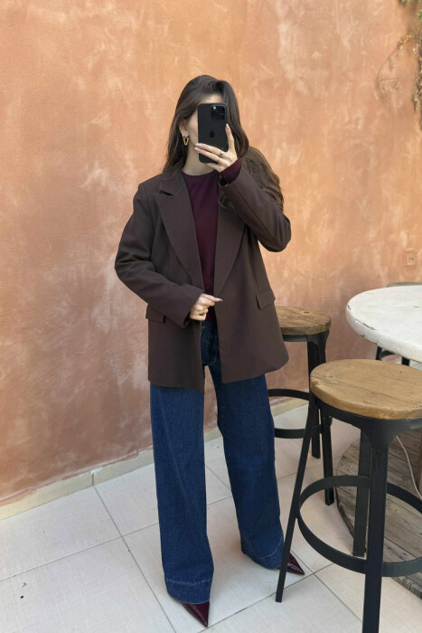 XHAKETË KLASIKE NJË NGJYRËSHE PËR FEMRA NË NGJYRË KAFE TË ERRËT - 2