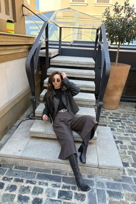 XHAKETË LËKURË CROP PËR FEMRA NË NGJYRËN E ZEZË - 7