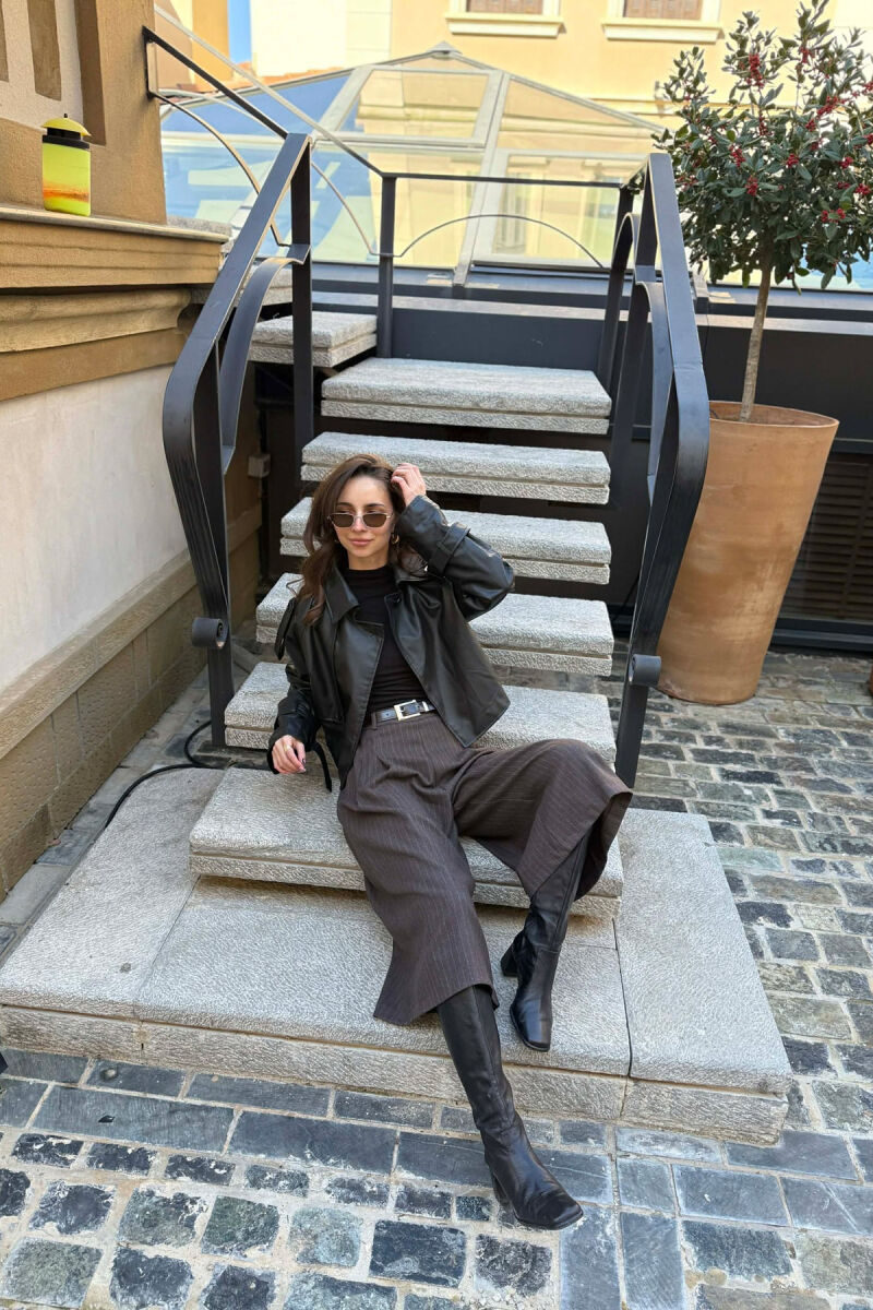 XHAKETË LËKURË CROP PËR FEMRA NË NGJYRËN E ZEZË - 7