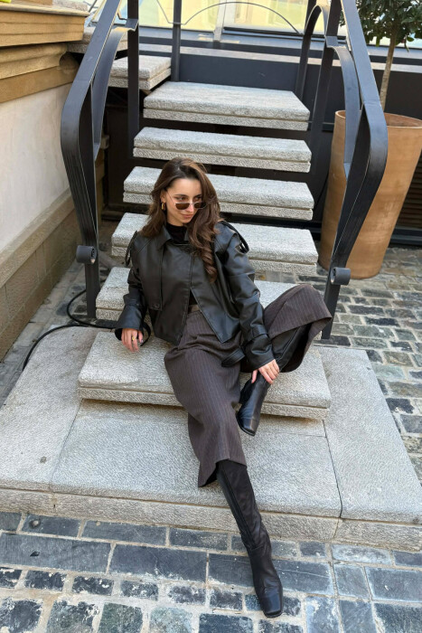 XHAKETË LËKURË CROP PËR FEMRA NË NGJYRËN E ZEZË - 10