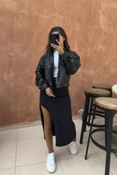 XHAKETË LËKURE E SHKURTËR PËR FEMRA NË NGJYRËN E ZEZË - 2