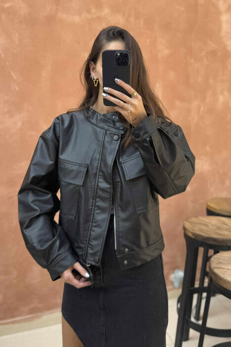 XHAKETË LËKURE E SHKURTËR PËR FEMRA NË NGJYRËN E ZEZË - 4