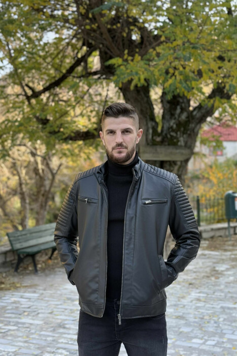 XHAKETË LËKURE ME ZINXHIR PËR MESHKUJ NË NGJYRË TË ZEZË - 1