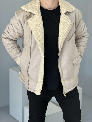 BELTED MEN JACKET WITH ZIPPERS CREAM/KREM 