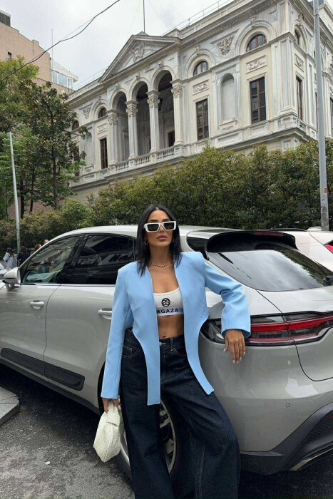 XHAKETË NJË NGJYRËSHE E SHKURTËR PËR FEMRA NË NGJYRËN BLU E HAPUR - 5