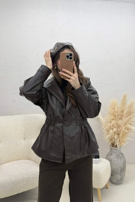 XHAKETE NJE NGJYRËSHE LEKURE ME BEL ELASTIK PER FEMRA NË NGJYRE KAFE TE ERRET - 2