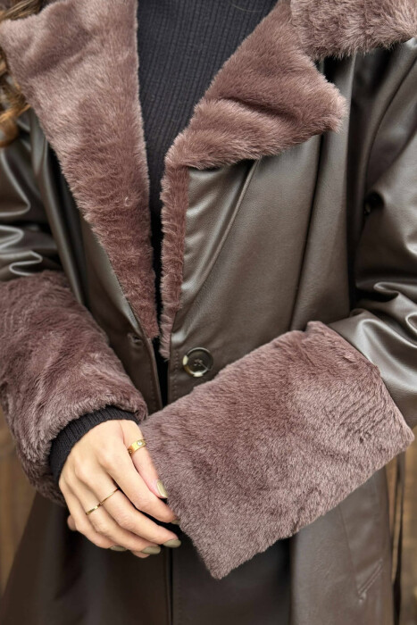 XHAKETË NJË NGJYRËSHE LËKURE ME DETAJIN E LIDHSEVE PËR FEMRA NË NGJYRË KAFE - 2