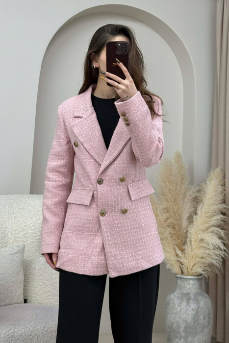 XHAKETE NJE NGJYRESHE ME BUTONA GOLD PER FEMRA NE NGJYRE PUDER - 2