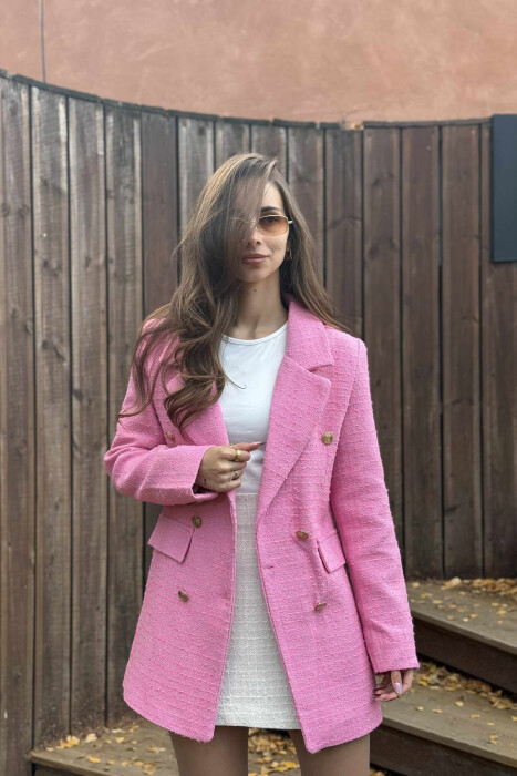 XHAKETE NJE NGJYRESHE ME BUTONA GOLD PER FEMRA NE NGJYRE ROZE - 3