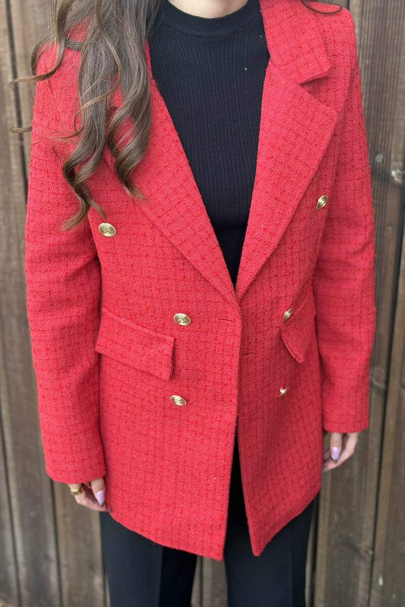 XHAKETE NJE NGJYRESHE ME BUTONA GOLD PER FEMRA NE NGJYRE TE KUQE - 2