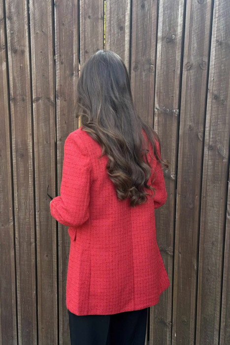 XHAKETE NJE NGJYRESHE ME BUTONA GOLD PER FEMRA NE NGJYRE TE KUQE - 5