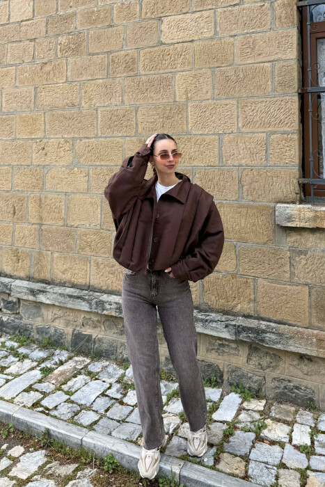 XHAKETE NJE NGJYRESHE ME BUTONA PER FEMRA NE NGJYRE KAFE TE ERRET - 5