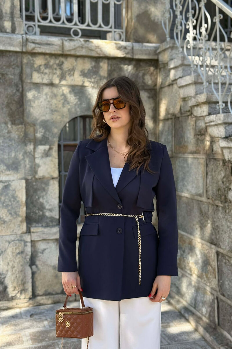 XHAKETE NJE NGJYRESHE ME DETAJ ZINXHIRI PER FEMRA NE NGJYRE BLU - 1