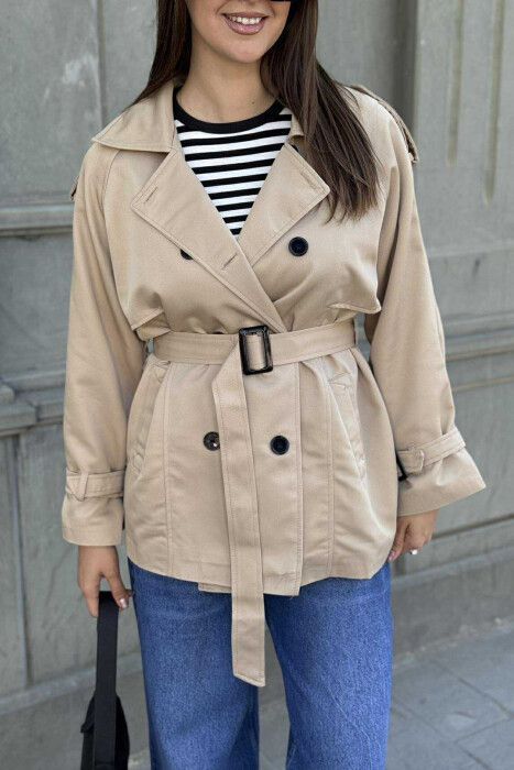 XHAKETË NJË NGJYRËSHE ME DETAJIN E RRIPIT PËR FEMRA NË NGJYRËN BEZHË - 6