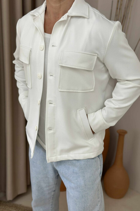 XHAKETË NJË NGJYRËSHE ME DETAJIN E XHEPIT PËR MESHKUJ NË NGJYRËN E BARDHË - 3