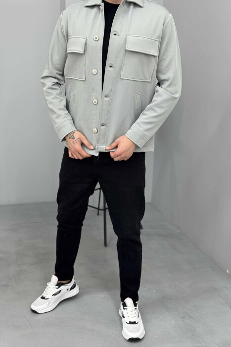 XHAKETË NJË NGJYRËSHE ME DETAJIN E XHEPIT PËR MESHKUJ NË NGJYRË GRI - 4