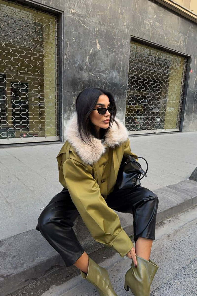 XHAKETË NJË NGJYRËSHE ME GËZOF TË SHKËPUTSHËM PËR FEMRA NË NGJYRË ULLIRI - 3