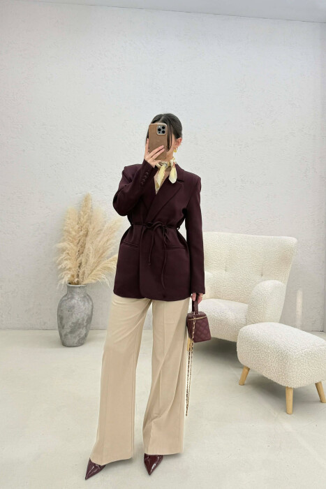 XHAKETË NJË NGJYRËSHE ME DETAJIN E LIDHSES PËR FEMRA NË NGJYRE VISHNJE TE ERRET - 2