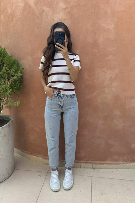 XHINSE TË THJESHTA ME GËRVISHTJE PËR FEMRA NË NGJYRËN BLU E ZBARDHUR - 2