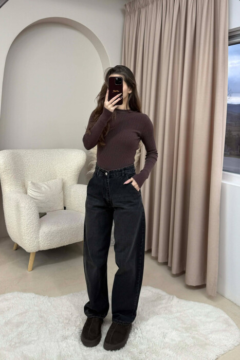 WIDE LEG WOMEN JEANS DARK GREY/GEE - KLAUDIO FASHION