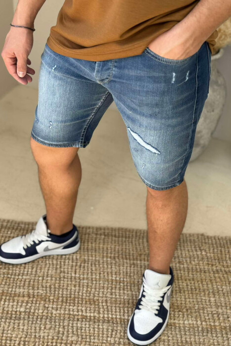 XHINSE TË SHKURTRA ME GËRVISHTJE PËR MESHKUJ NË NGJYRËN BLU - 2