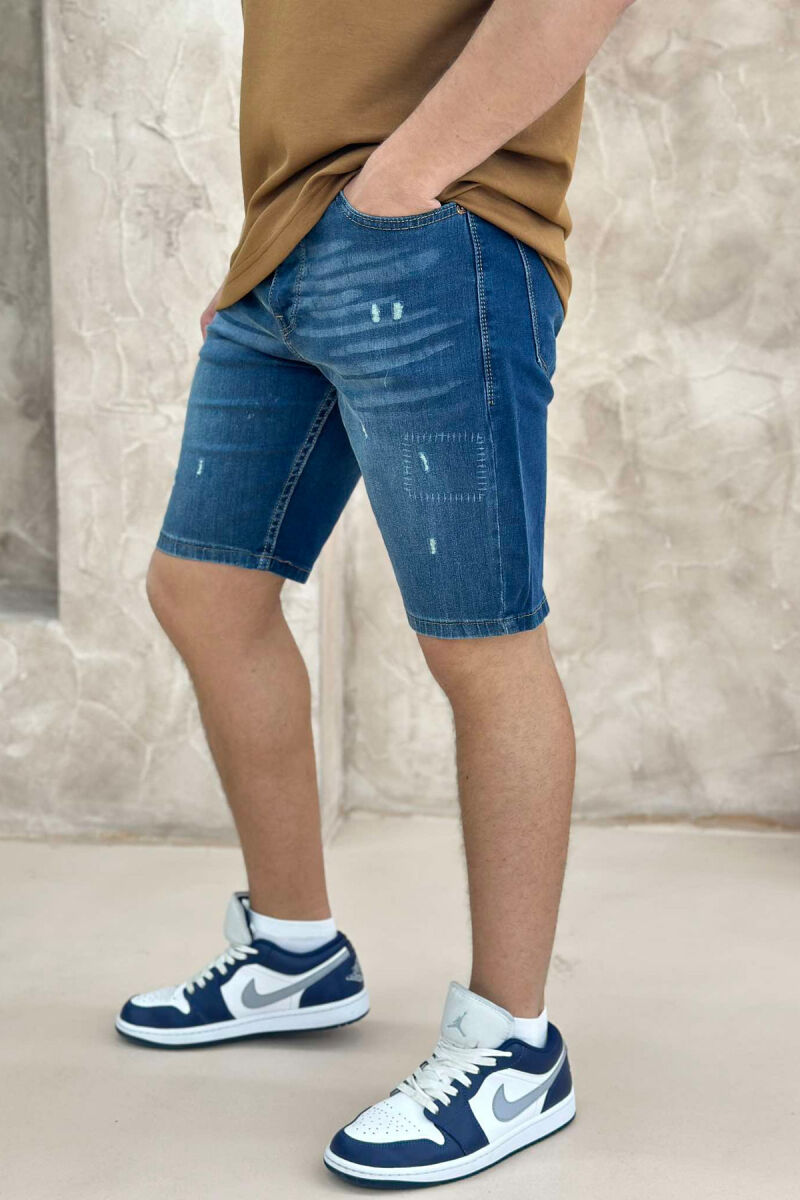 XHINSE TË SHKURTRA ME GËRVISHTJE PËR MESHKUJ NË NGJYRËN BLU E ERRËT - 1