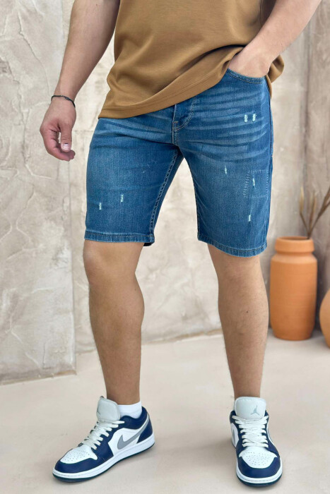 XHINSE TË SHKURTRA ME GËRVISHTJE PËR MESHKUJ NË NGJYRËN BLU E ERRËT - 3
