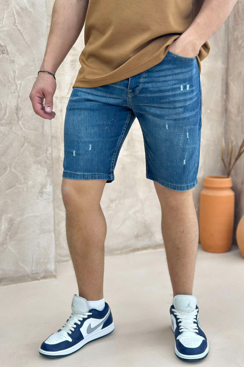 XHINSE TË SHKURTRA ME GËRVISHTJE PËR MESHKUJ NË NGJYRËN BLU E ERRËT - 3