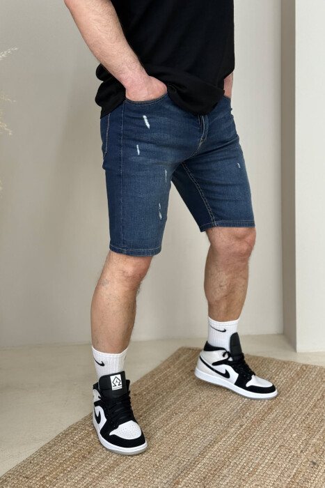 XHINSE TË SHKURTRA ME GËRVISHTJE PËR MESHKUJ NË NGJYRËN BLU E ERRËT - 1