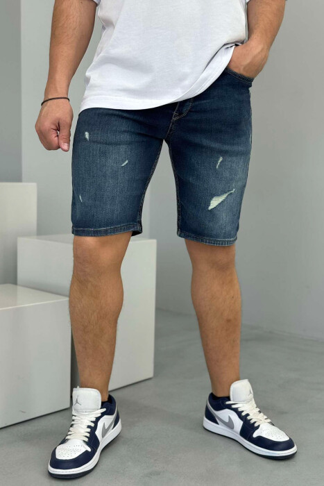 XHINSE TË SHKURTRA ME GËRVISHTJE PËR MESHKUJ NË NGJYRËN BLU E ERRËT - 2