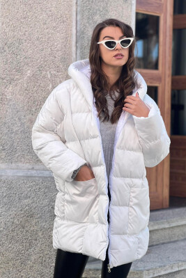 MEDIUM LENGTH WOMAN PUFFER JACKET WHITE-E BARDHE 