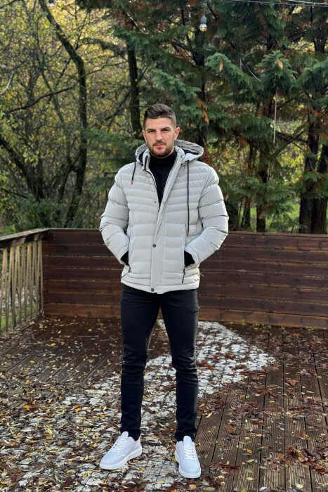 XHUP NJE NGJYRESH ME KAPUÇ PER MESHKUJ NE NGJYRE GRI TE ZBARDHUR - KLAUDIO FASHION