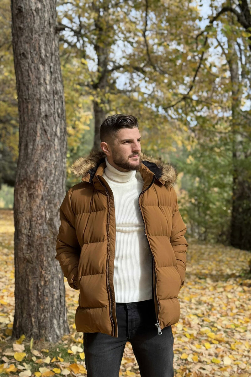 XHUP NJË NGJYRËSH ME PUSH DHE KAPUC PËR MESHKUJ NË NGJYRË KAFE - 3