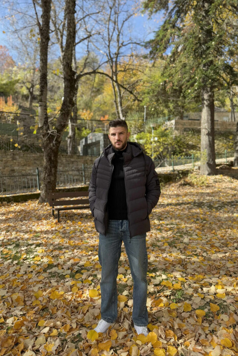 XHUP NJË NGJYRËSH ME PUSH DHE KAPUC PËR MESHKUJ NË NGJYRËN GRI TË ERRËT - 4