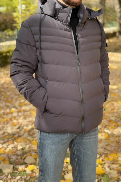 XHUP NJË NGJYRËSH ME PUSH DHE KAPUC PËR MESHKUJ NË NGJYRËN GRI TË ERRËT - 5