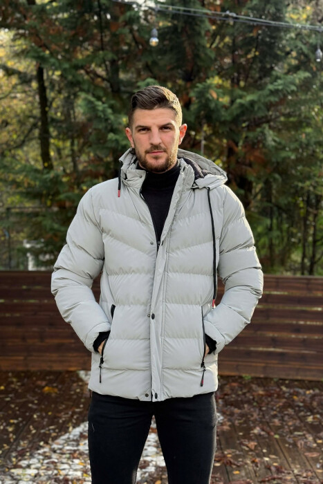 XHUP NJE NGJYRESH ME PUSH DHE KAPUÇ PER MESHKUJ NE NGJYRE GRI TE ZBARDHUR - 2