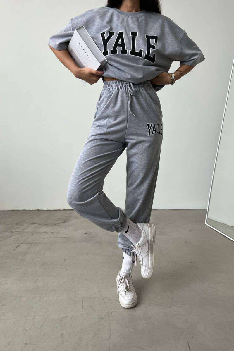 YALE LOGO JOGGERS+T-SHIRT WOMEN SET GREY/GRI - 1