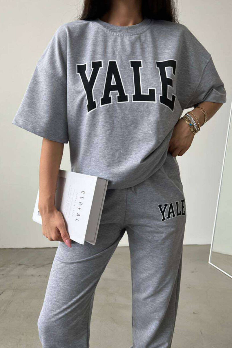 YALE LOGO JOGGERS+T-SHIRT WOMEN SET GREY/GRI - 2