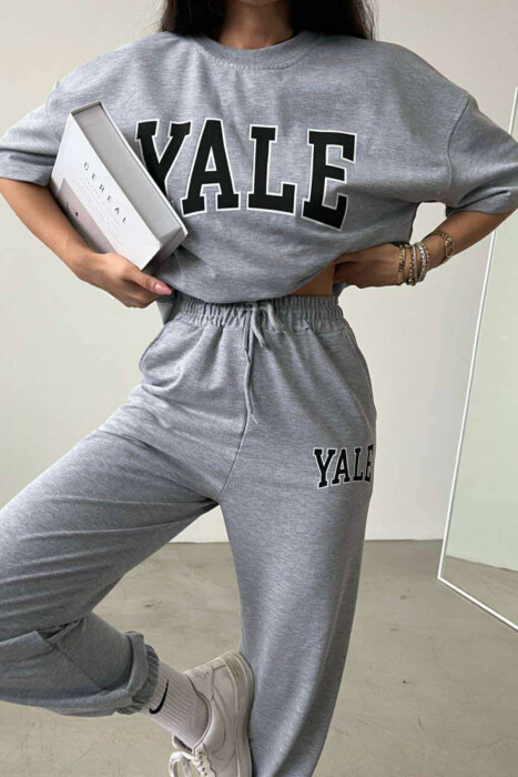 YALE LOGO JOGGERS+T-SHIRT WOMEN SET GREY/GRI - 4