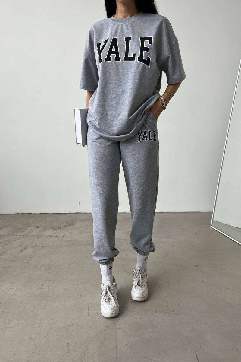 YALE LOGO JOGGERS+T-SHIRT WOMEN SET GREY/GRI - 5