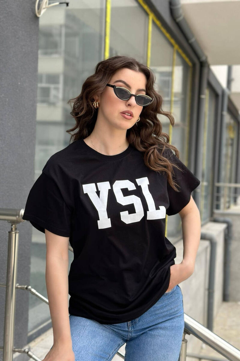 YSL COTTON WOMAN T-SHIRT BLACK/ E ZEZE - 1