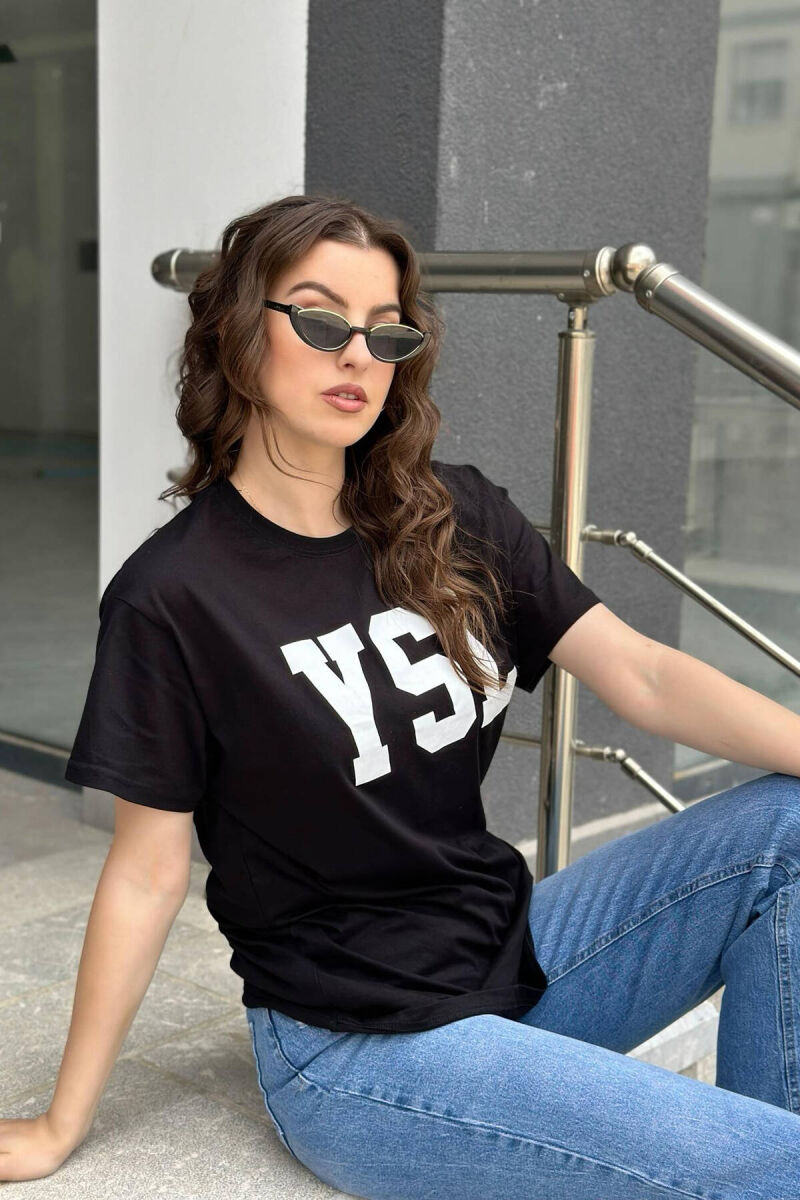 YSL COTTON WOMAN T-SHIRT BLACK/ E ZEZE - 2