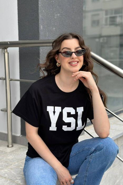 YSL COTTON WOMAN T-SHIRT BLACK/ E ZEZE - 3