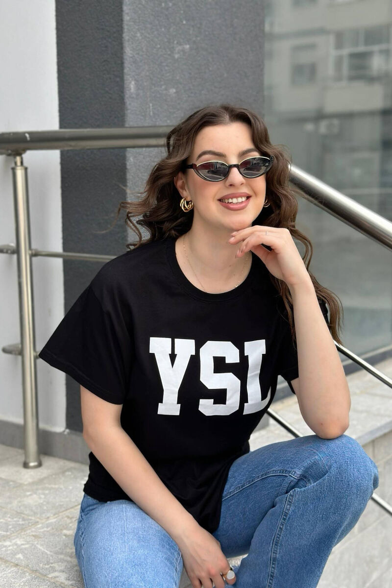 YSL COTTON WOMAN T-SHIRT BLACK/ E ZEZE - 3