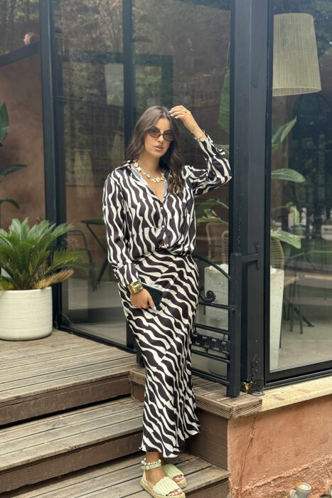 KOSTUM KËMISHË+FUND ME DIZENJO ZEBRA PËR FEMRA NË NGJYRËN E ZEZË-GRI - KLAUDIO FASHION