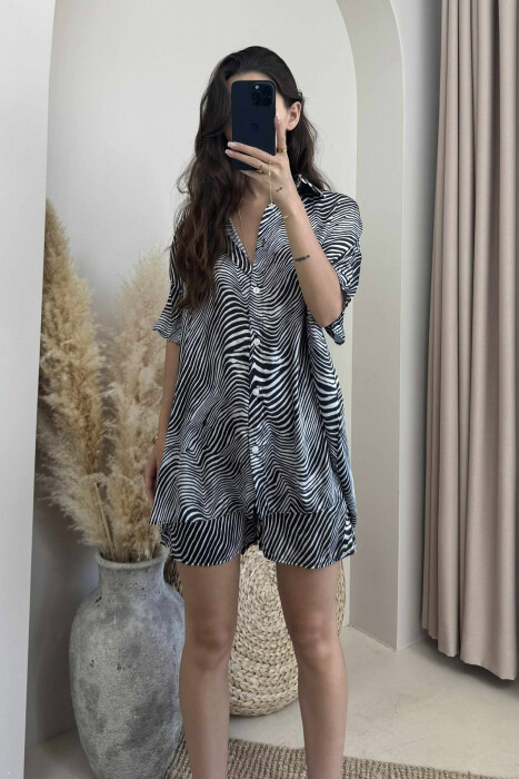 ZEBRA DESIGN SHIRT+SHORTS WOMEN SET BLACK/ E ZEZE - 2