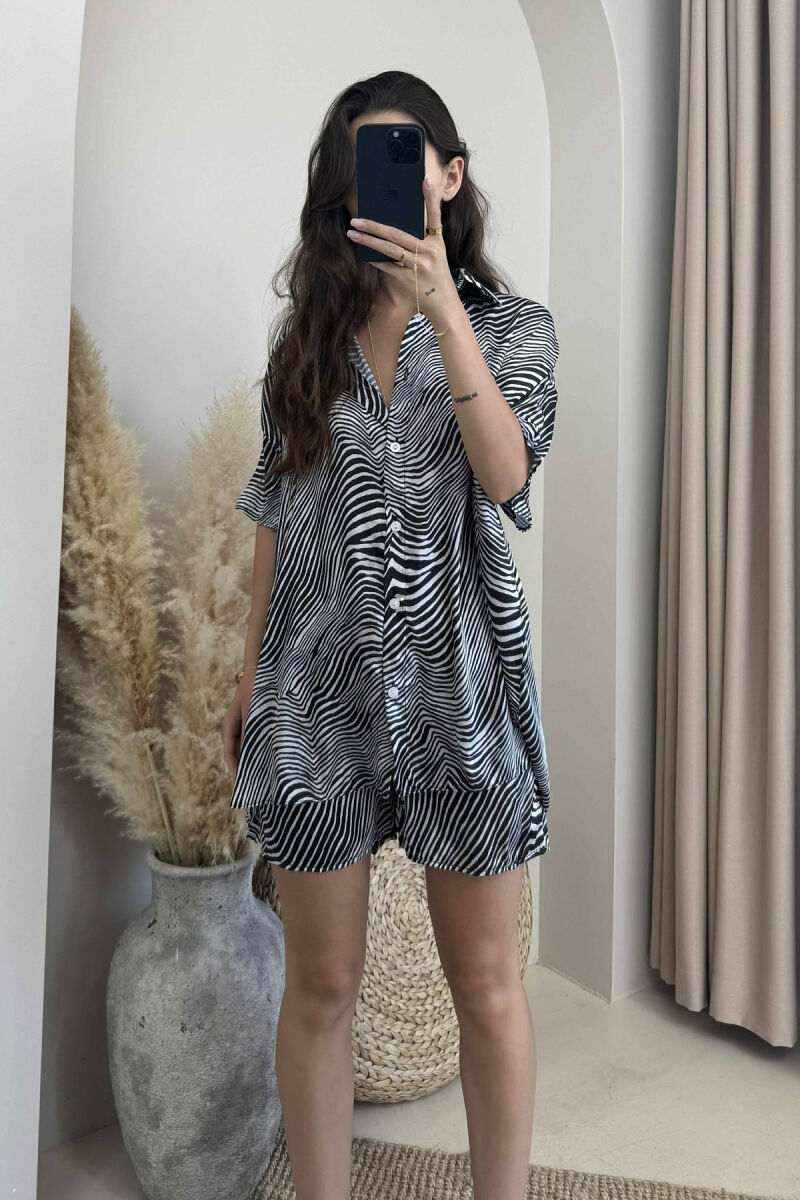ZEBRA DESIGN SHIRT+SHORTS WOMEN SET BLACK/ E ZEZE - 2